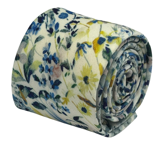 watercolour blue floral wildflower cotton tie in a  liberty style design